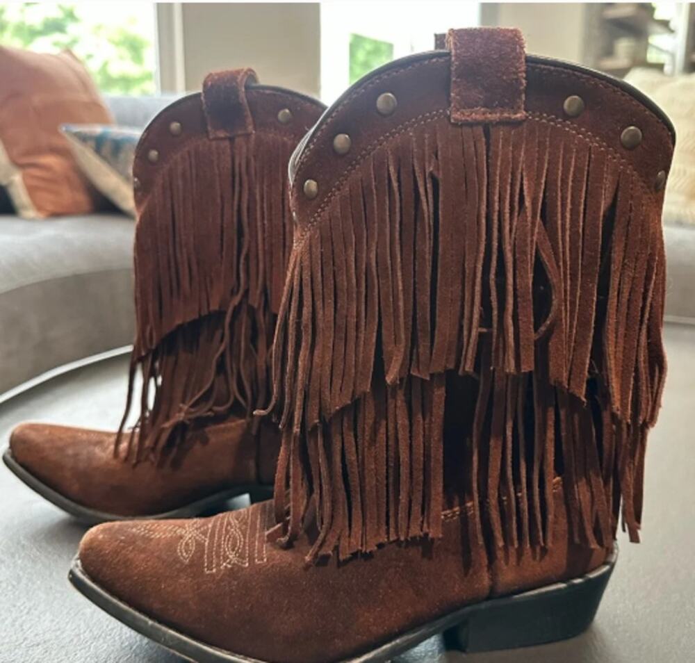 Shyanne Fringe Western Cowboy Boots Kids Sz 9 Brown Cowgirl Boots Boho Rodeo